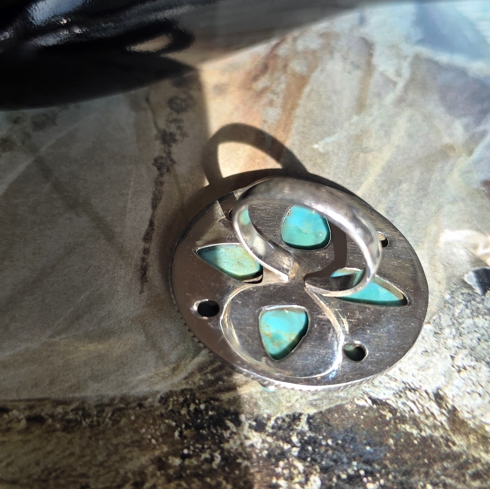 🆕️Kingman Turquoise Sterling Silver Statement Ring Adjustable~ Fits Size 6-8 - Picture 8 of 12